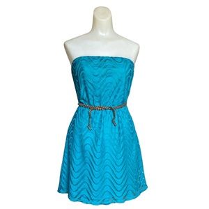 Charlotte Russe Turquoise Strapless Dress with Belt Included Size Small Boho